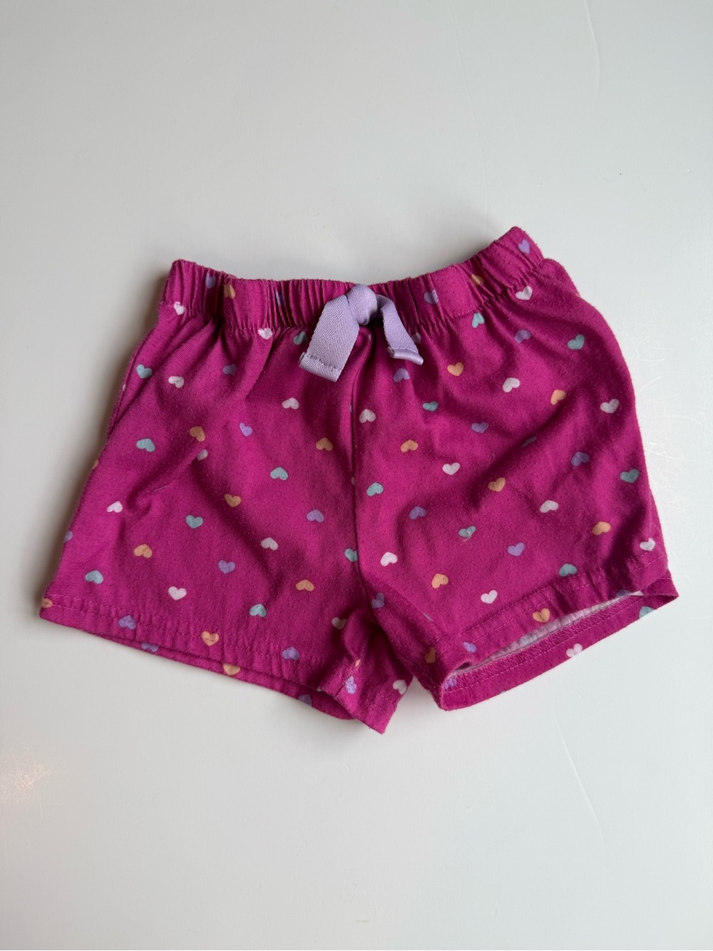 Carter's Magenta Heart Print Knit Shorts with Lavender Drawstring